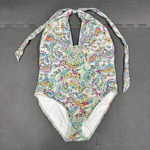 Venus Paisley Print Halter One-Piece Swimsuit Size 12 Multicolor Polyester/Spand